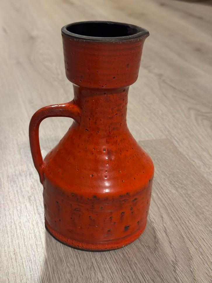 Vintage Vaas Aardewerk Oranje Jaren 60 Oorvaas Mid Century, Huis en Inrichting, Woonaccessoires | Vazen, Gebruikt, Oranje, 50 tot 75 cm