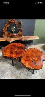 Boomstamtafel salontafel bijzettafels, Tuin en Terras, Tuintafels, Ophalen, Nieuw, Rond, Metaal
