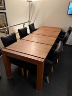 6 lederen eetkamerstoelen met verstelbare rugleuning, Huis en Inrichting, Gebruikt, Zwart, Ophalen of Verzenden, Metaal