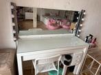 Mooie kaptafel met spiegel en verlichting + gratis stoel, Ophalen, Zo goed als nieuw, Hout, 100 tot 150 cm