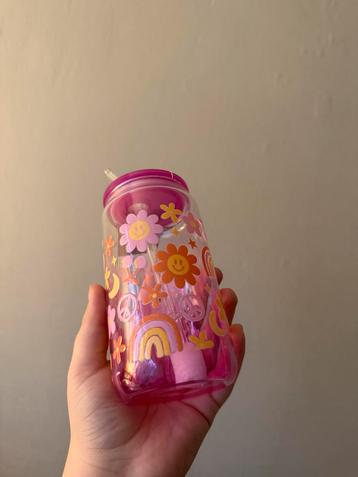Nieuwe drinkglas met Rietje rosa bloemen beschikbaar voor biedingen