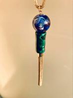 Halsketting blauw, groen, goud in Oosterse stijl, Ophalen of Verzenden, Zo goed als nieuw, Blauw, Overige materialen