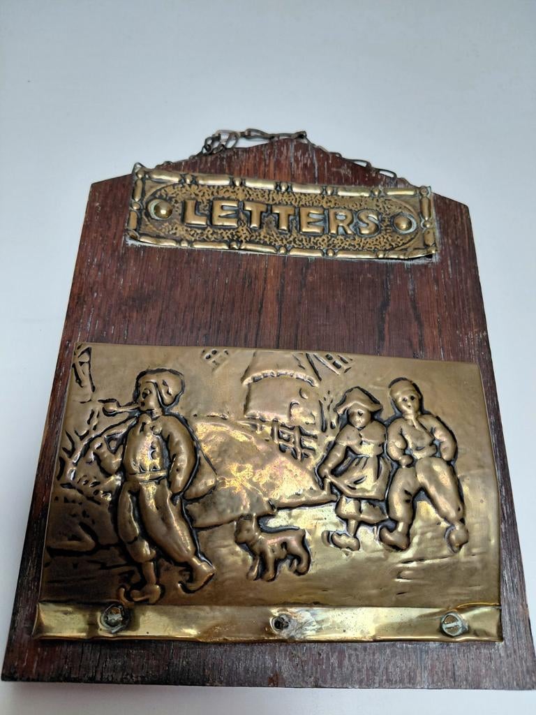 Opberger voor brieven van koper en hout, Ophalen of Verzenden, Koper