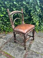 Vintage Brutalist Manou Rotan Bamboe Stoel - leer, Gebruikt, Bruin, Leer, Ophalen of Verzenden