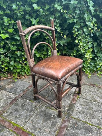 Vintage Brutalist Manou Rotan Bamboe Stoel - leer beschikbaar voor biedingen