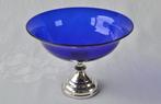 Blauw glazen snoepschaaltje / Bonbonnière met zilveren voet, Antiek en Kunst, Antiek | Goud en Zilver, Ophalen of Verzenden, Zilver