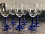 6 wijnglazen met donkerblauwe voet, Ophalen of Verzenden
