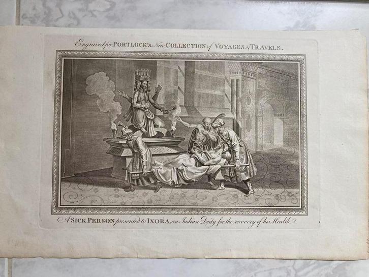1795:A sick person presented to Ixora, an Indian Deity. Mooi, Antiek en Kunst, Kunst | Etsen en Gravures, Ophalen of Verzenden