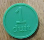 Plastic munt groen 1 duit / okay teken 3 cm doorsnee, Nederland, Overige materialen, Ophalen of Verzenden
