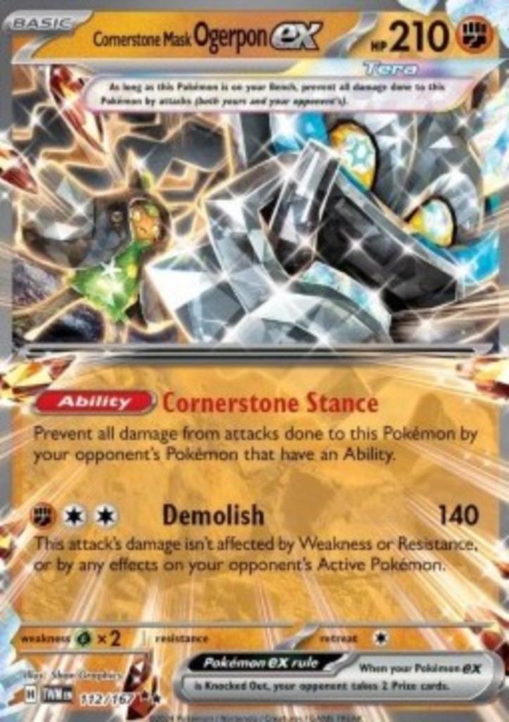 Cornerstone Mask Ogerpon ex #112 - TWM -Twilight Masquerade, Hobby en Vrije tijd, Verzamelkaartspellen | Pokémon, Zo goed als nieuw