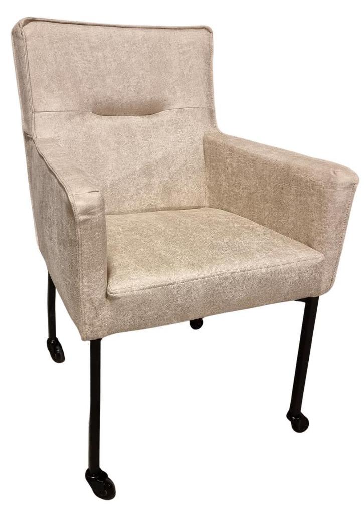 Eetkamer stoel Eco leer kleur Beige   wielen voorraad actie, Huis en Inrichting, Stoelen, Nieuw, Vijf, Zes of meer stoelen, Leer