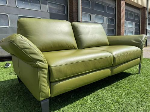 Bankstel RelaxbankT-508 elektrish2,5-Zits design groen leer, Huis en Inrichting, Stoelen, Zo goed als nieuw, Drie, Hout, Leer