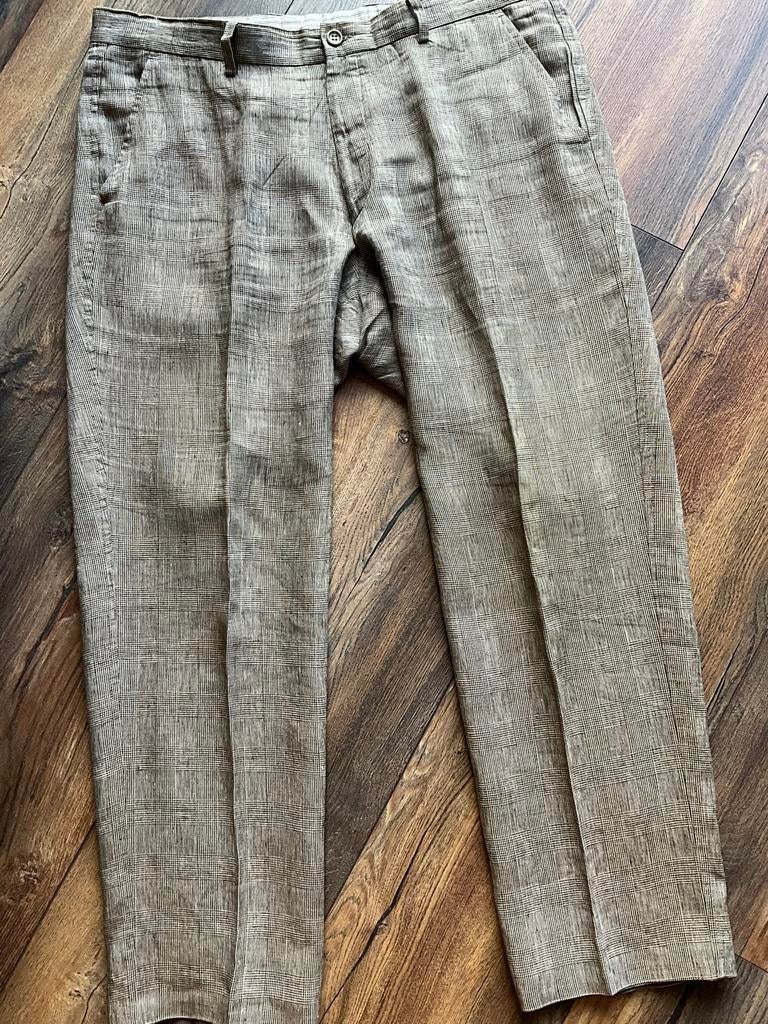 Gardeur heren broek 54 Linnen casual ruitje, Ophalen of Verzenden, Zo goed als nieuw, Maat 52/54 (L), Beige