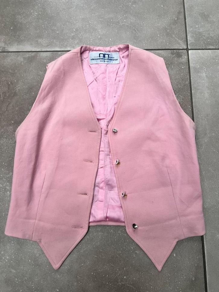 ALESSANDRO ALBANESE POEDER ROZE 100% WOL WOLLEN GILET MAAT M, Kleding | Dames, Bodywarmers, Zo goed als nieuw, Maat 38/40 (M)