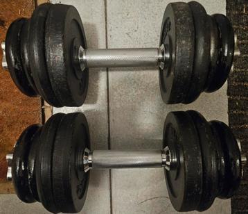 2x 15kg verstelbare zwarte gietijzeren 30mm dumbells beschikbaar voor biedingen