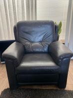 Leren 3-zits met 2 stoelen/fauteuils, Ophalen, Gebruikt, 75 tot 100 cm, Leer