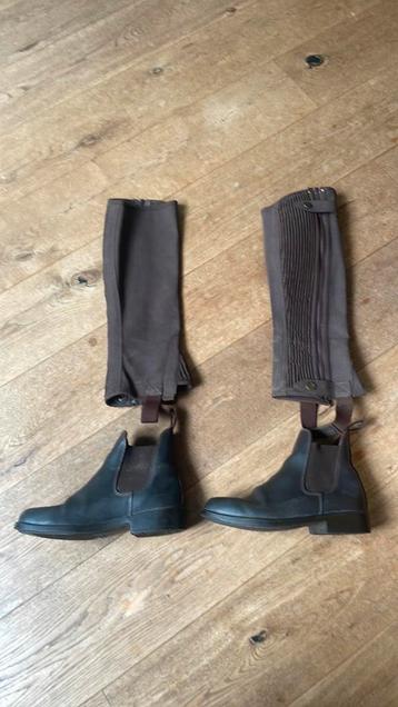 Leren Paardrijschoenen Maat 35 + Chaps beschikbaar voor biedingen