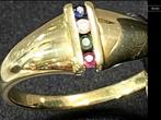 Vintage gouden ring saffier diamant robijn smaragd 14 karaat, Goud, 18 tot 19, Goud, Met edelsteen