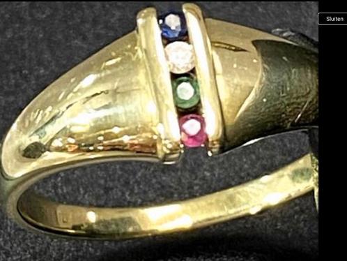 Vintage gouden ring saffier diamant robijn smaragd 14 karaat, Sieraden, Tassen en Uiterlijk, Ringen, Zo goed als nieuw, Dame, 18 tot 19