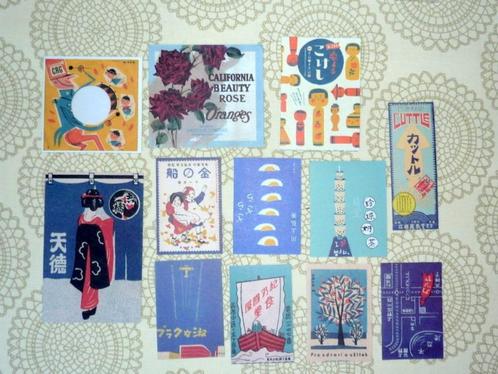 24 retro stijl papieren stickers, Hobby en Vrije tijd, Stickers en Plaatjes, Nieuw, Meerdere stickers, Ophalen of Verzenden