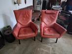 twee lederen fauteuils  (label), Huis en Inrichting, Fauteuils, Ophalen, Gebruikt, Design, 75 tot 100 cm
