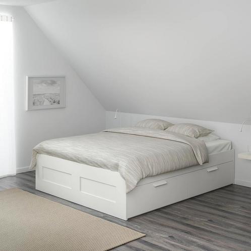 Ikea Brimnes twijfelaar bed 140x200, Huis en Inrichting, Slaapkamer | Bedden, Gebruikt, Twijfelaar, 140 cm, 200 cm, Hout, Wit