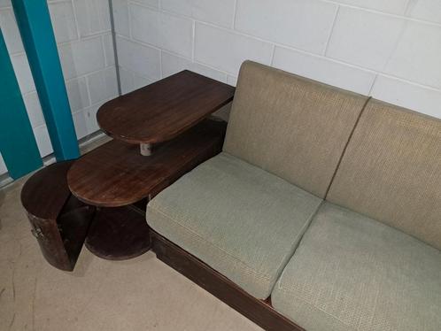 Art deco driezits bank olijfgroen met bar, Huis en Inrichting, Banken | Voetenbanken en Poefen, Gebruikt, 75 tot 100 cm, 125 cm of meer