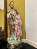 Antiek Sint Jozef beeld met Christuskind, handbeschilderd re, Antiek en Kunst, Antiek | Religie, Ophalen