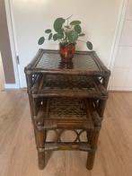 Set Vintage manou bamboe bijzettafels, Minder dan 55 cm, Rond, Zo goed als nieuw, Ophalen