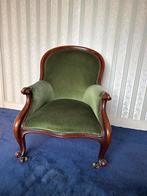 Antieke fauteuil met groene bekleding, Antiek en Kunst, Antiek | Meubels | Stoelen en Banken, Ophalen of Verzenden