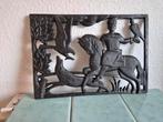 Gietijzeren wanddecoratie, paard met man en valken en hond., Ophalen of Verzenden, Zo goed als nieuw