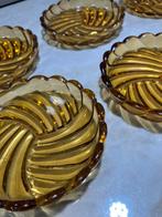 6 Vintage amberkleurige glazen onderzetters, Antiek en Kunst, Ophalen of Verzenden