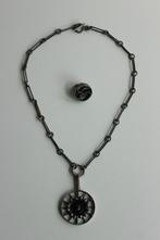 Vintage Lysgaard Brutalist Design Tinnen ketting en ring., Ophalen of Verzenden, Groen, Overige materialen