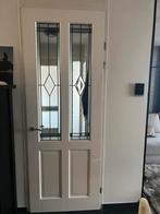 Mooie opdekbinnen deur met glas  in lood, Ophalen of Verzenden, 80 tot 100 cm, Binnendeur, 200 tot 215 cm