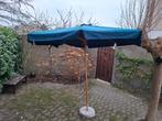 Donkerblauwe parasol met mooi houtwerk 3m20 doorsnee, Ophalen, Minder dan 1 meter, Parasolvoet