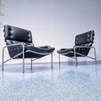 Vintage lederen Martin Visser fauteuils, Ophalen, Gebruikt, 75 tot 100 cm, 50 tot 75 cm