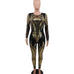 Dames catsuit 33 / bodysuit zwarte gouden jumpsuit feest, Verzenden, Maat 46/48 (XL) of groter, Nieuw, Overige thema's