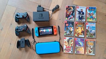 Nintendo Switch + Controllers + 8 games beschikbaar voor biedingen