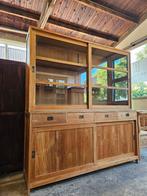 Prachtige Teakhouten Buffetkast / Boekenkast / Vitrinekast, Ophalen, 200 cm of meer, Glas, Zo goed als nieuw