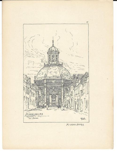 1900 - Middelburg /Oost kerk / de Dom, Antiek en Kunst, Kunst | Etsen en Gravures, Ophalen of Verzenden