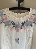Prachtige vintage Witte trui met  geborduurde bloemen - L, Wit, Maat 42/44 (L), Ophalen of Verzenden, Zo goed als nieuw