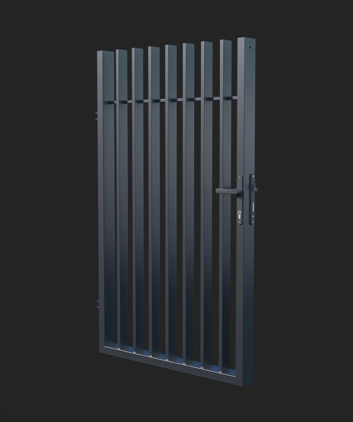 Moderne zwarte looppoort met diepe spijlen 90x150, Tuin en Terras, Tuinpoorten, Nieuw, Looppoort, Staal, 150 tot 200 cm, Minder dan 100 cm