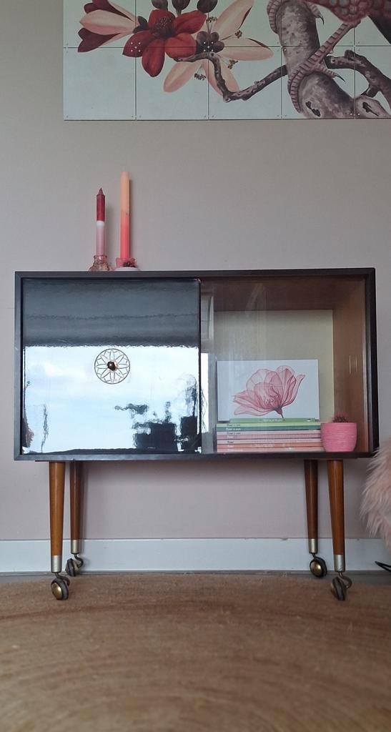 Vintage mid century Frans drankenkastje/vitrinekast jaren 60, Huis en Inrichting, Kasten | Dressoirs, Gebruikt, 50 tot 100 cm