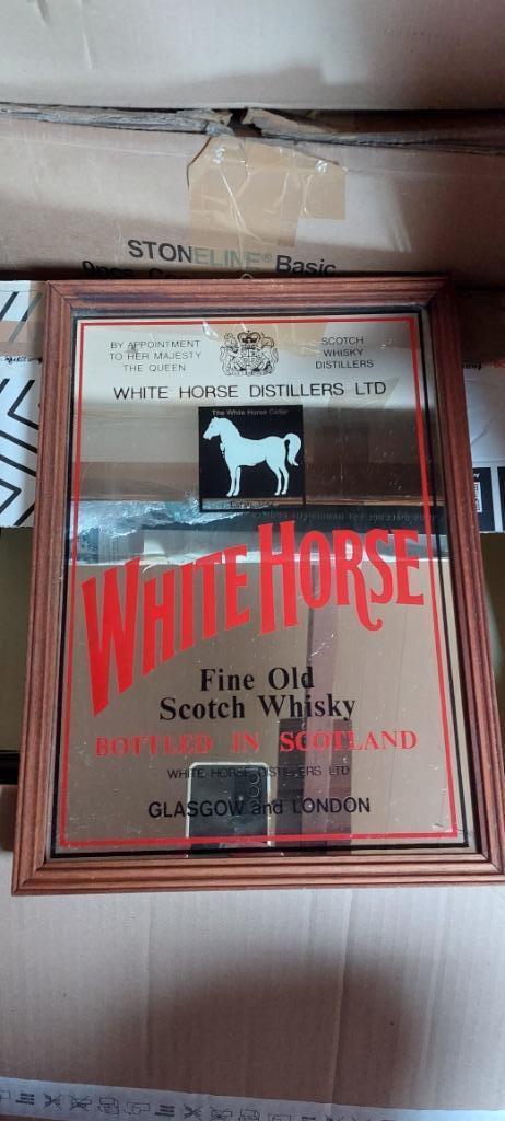 Authentieke oude reclamespiegel White Horse whisky, Verzamelen, Merken en Reclamevoorwerpen, Zo goed als nieuw, Reclamebord, Ophalen of Verzenden