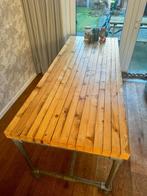 Houten eettafel met steigerbuizen 177 x 75 x 72,5, Huis en Inrichting, Tafels | Eettafels, Ophalen, Gebruikt, 50 tot 100 cm, Vijf personen of meer