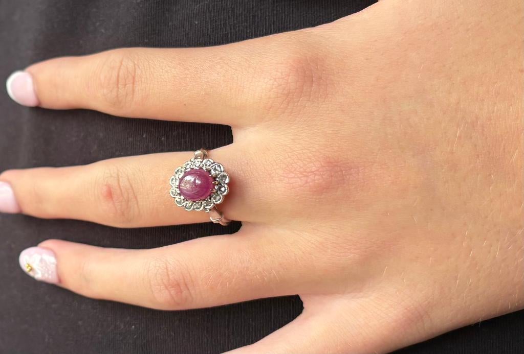 Robijn diamanten vintage antieke fraaie gouden dames ring, Verzenden, Goud, Ring, Met edelsteen