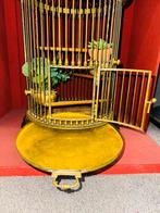 Prachtige antieke vogelkooi van messing en hout, Ophalen