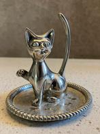 Vintage verzilverde ringenhouder - beeldje kat, Antiek en Kunst, Ophalen of Verzenden