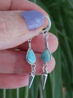 Larimar Oorbellen - Verzilverd #13065, Hangers, Nieuw, Met edelsteen, Zilver