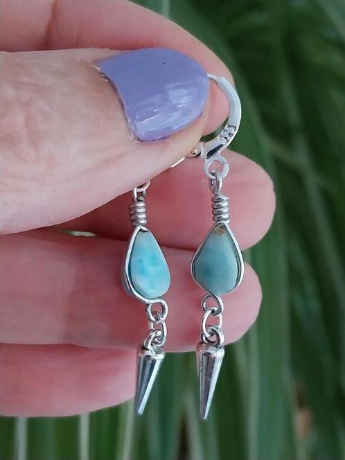 Larimar Oorbellen - Verzilverd #13065, Sieraden, Tassen en Uiterlijk, Oorbellen, Nieuw, Hangers, Zilver, Blauw, Met edelsteen